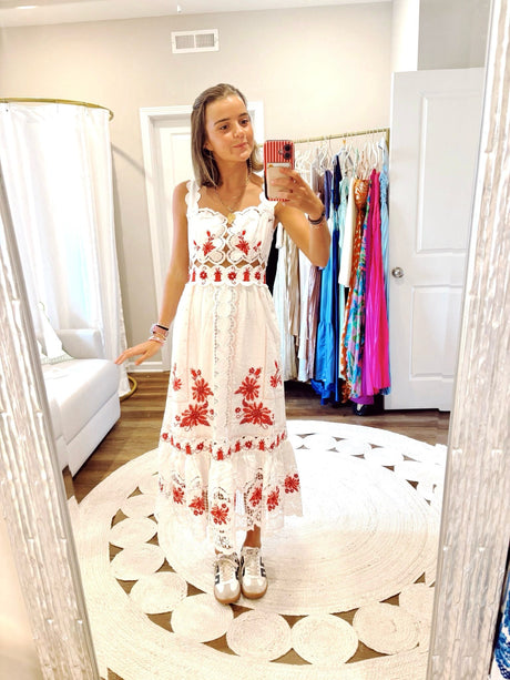 Farm Rio Richelieu Midi - Red try-on photo