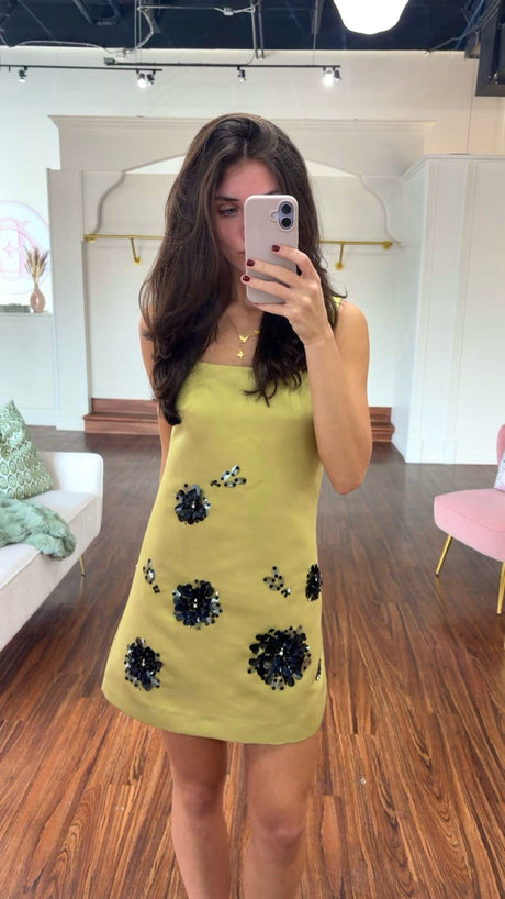 Tanya Taylor Chartreuse Barton Dress try-on photo