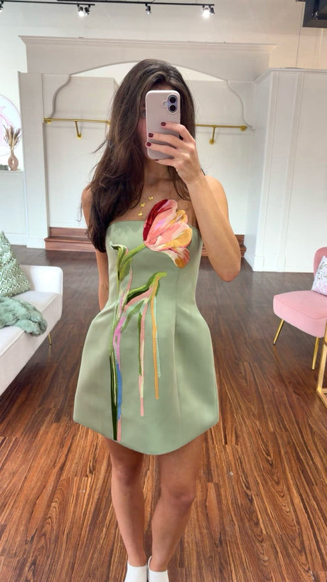 Leo Lin Roselle Bustier Dress - Green try-on photo
