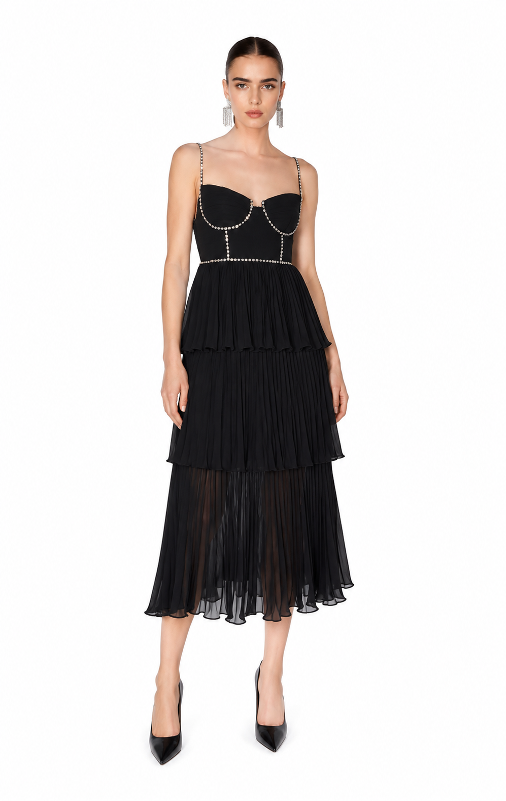 Self Portrait Black Embellished Midi Formal