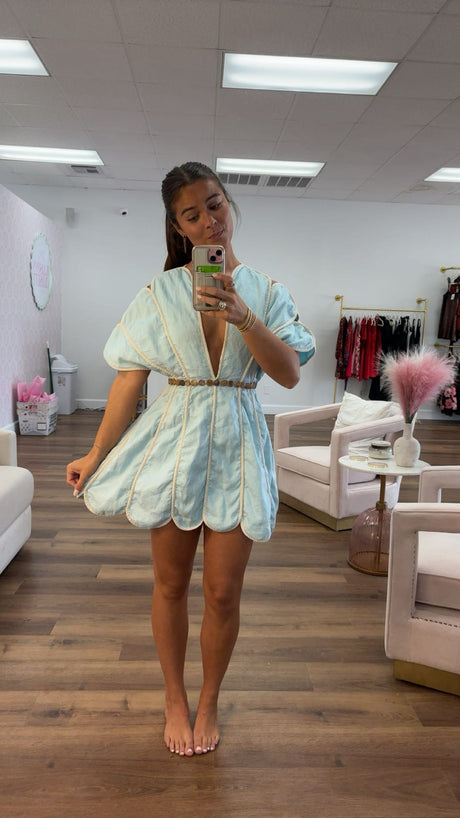 Azulu Namika Linen Scallop Dress try-on photo