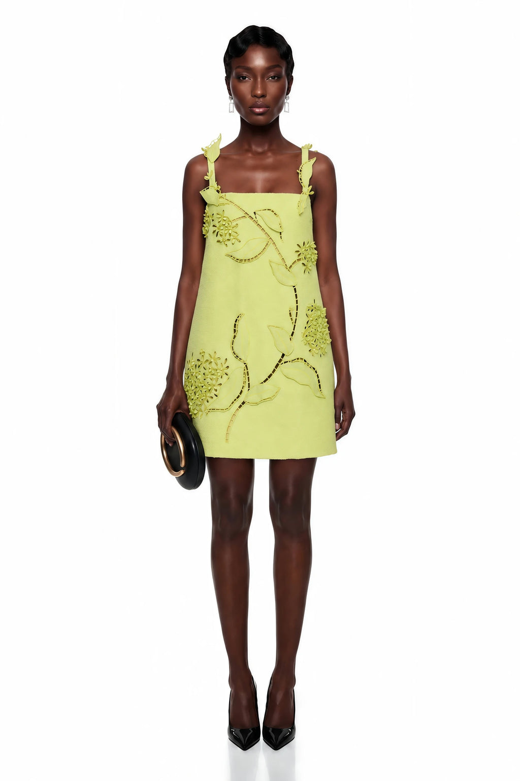 Eunice Chartreuse Floral Applique Dress