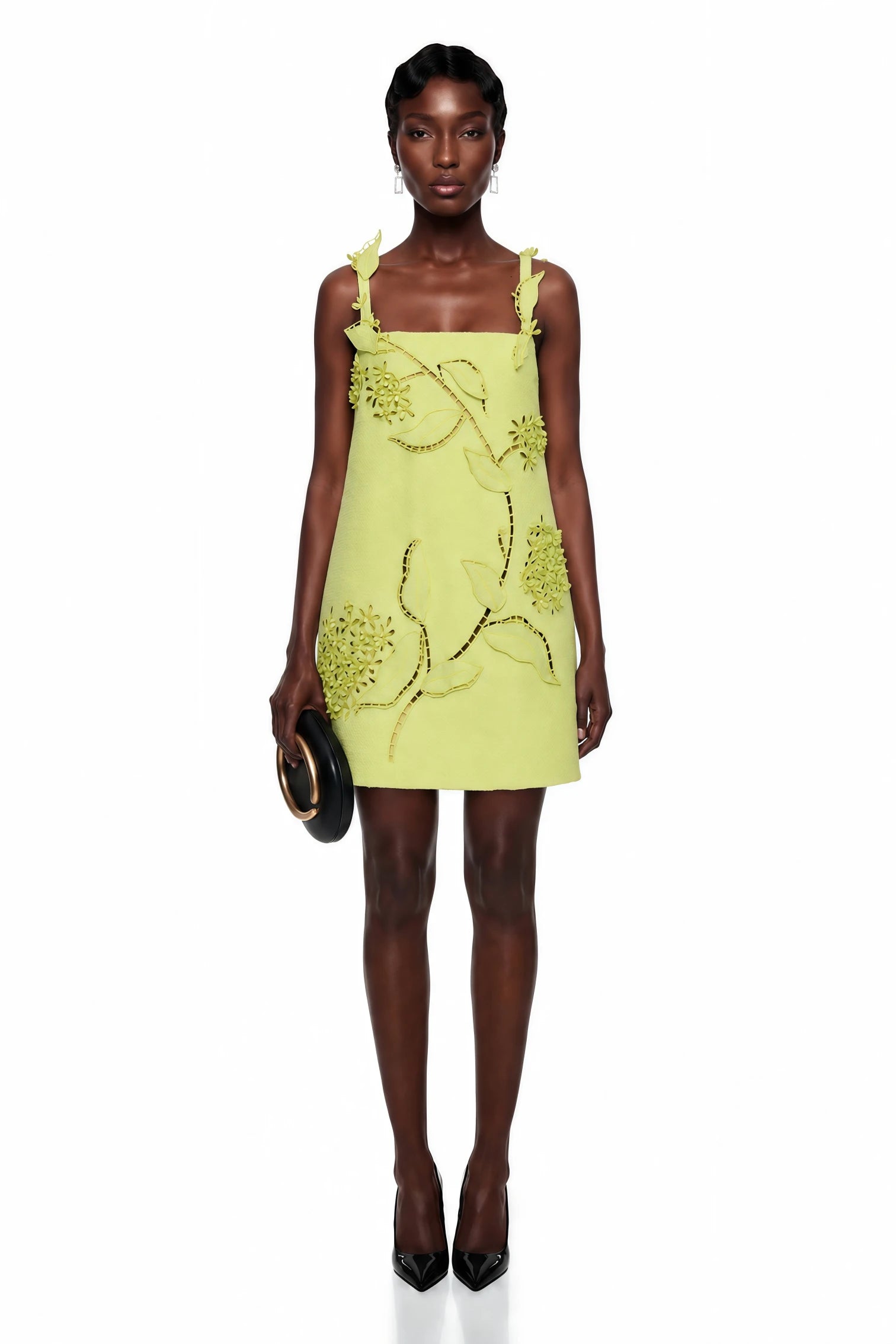Eunice Chartreuse Floral Applique Dress