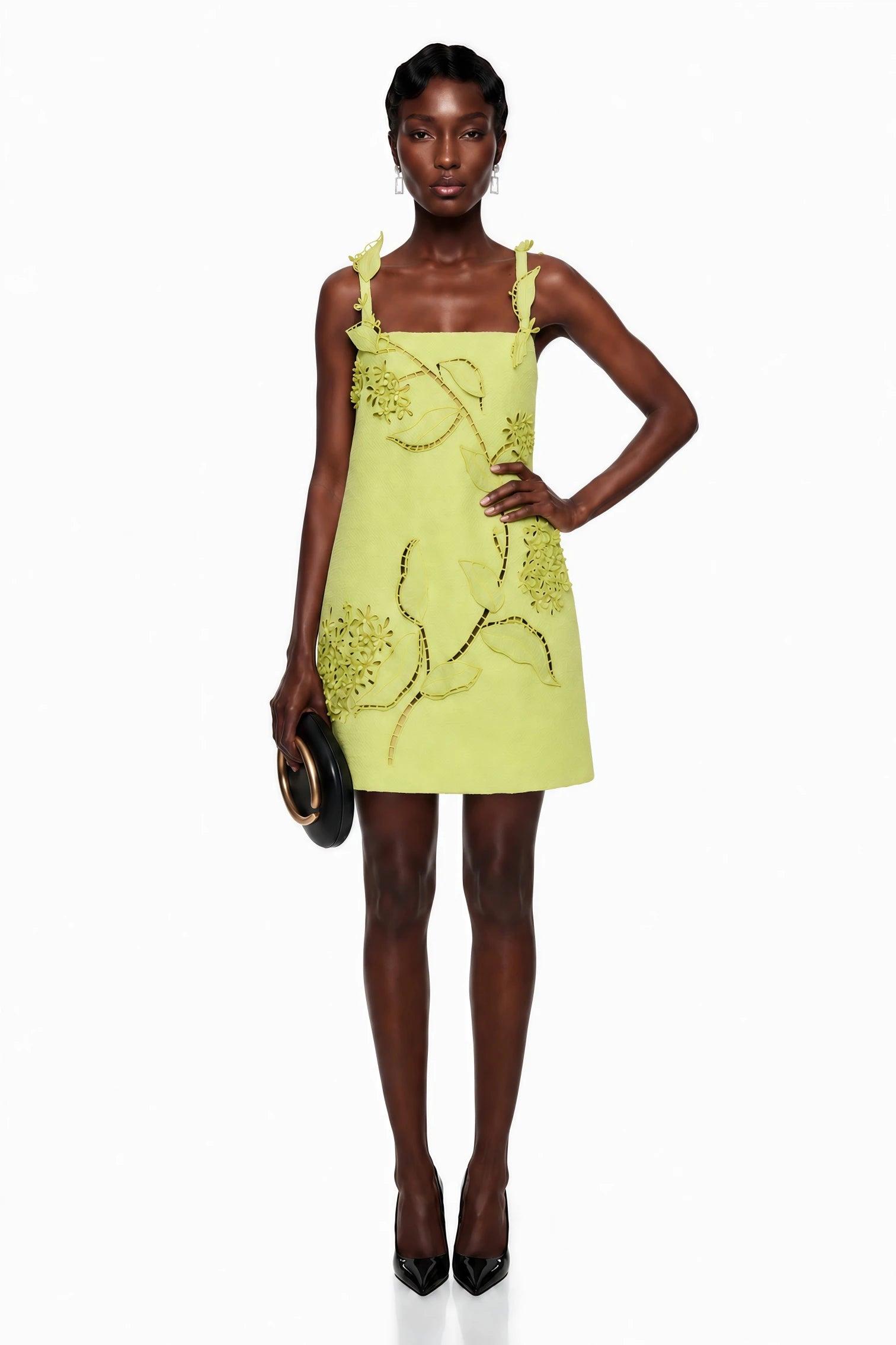 Eunice Chartreuse Floral Applique Dress