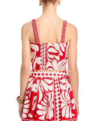 Aqua Red Patterned Skirt Set