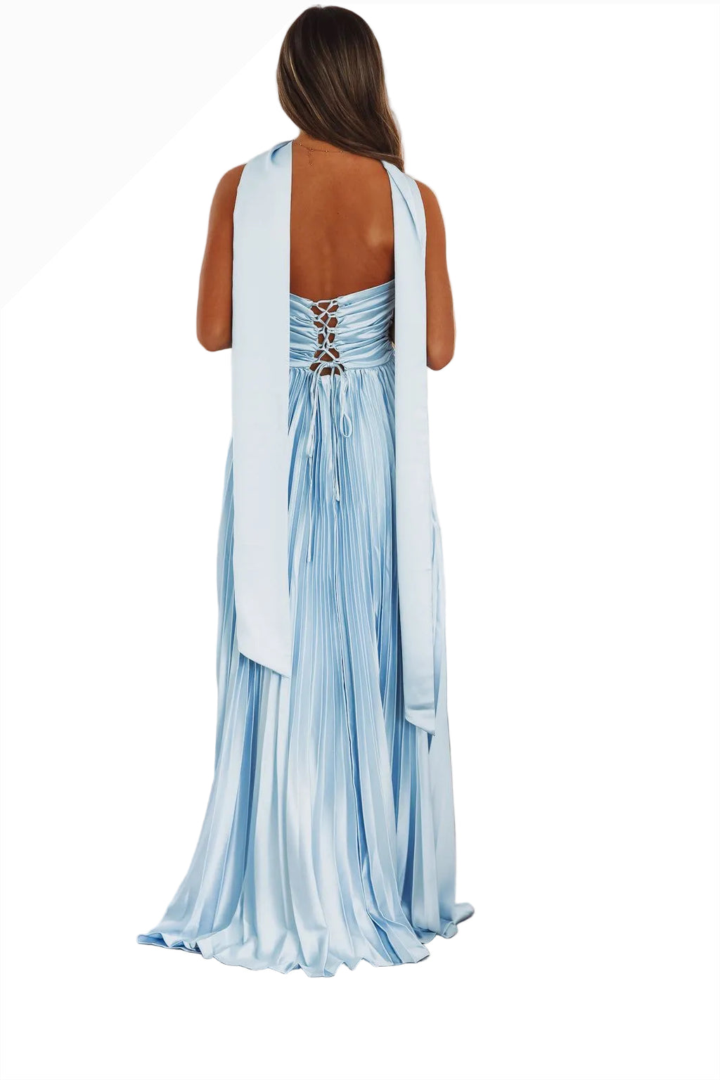 Blue Pleated Strapless Gown