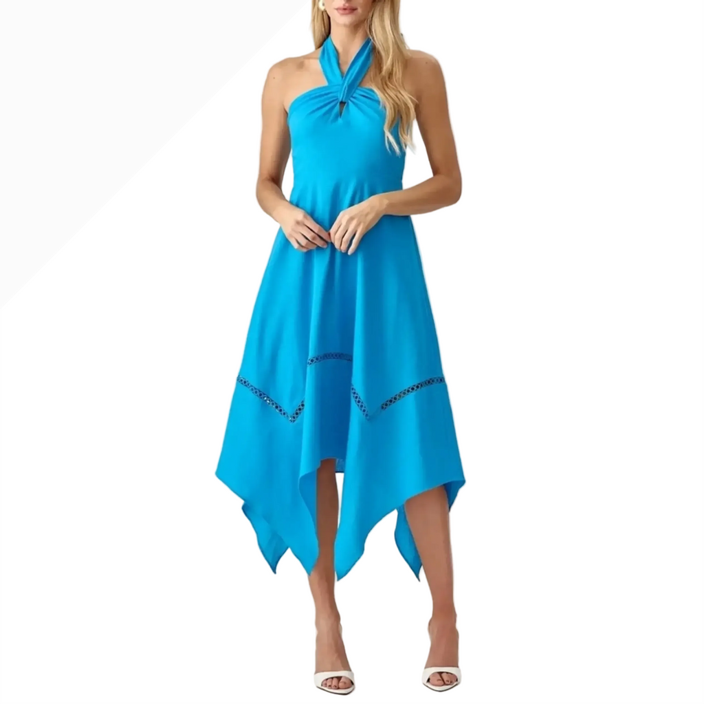 Blue Halter Midi Dress