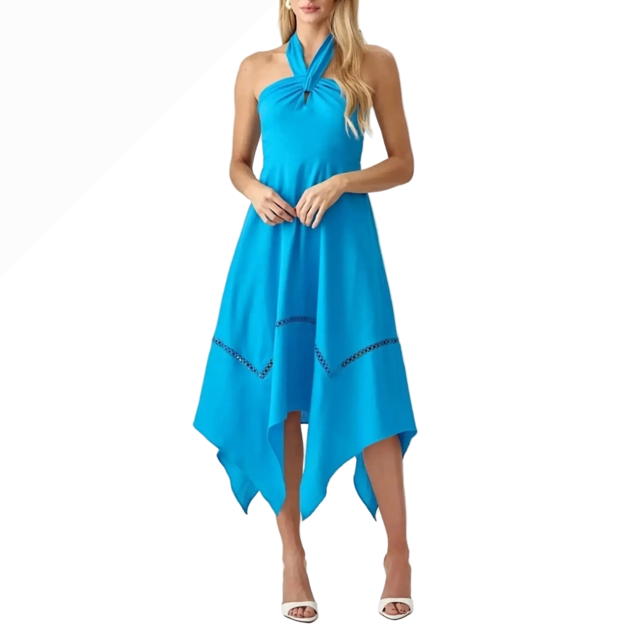 Blue Halter Midi Dress