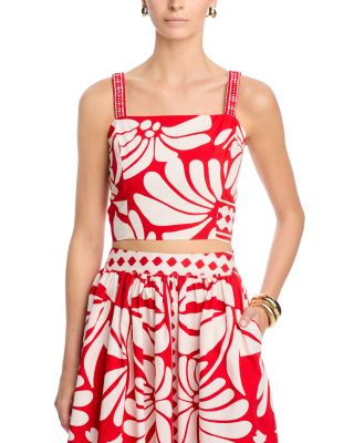 Aqua Red Patterned Skirt Set