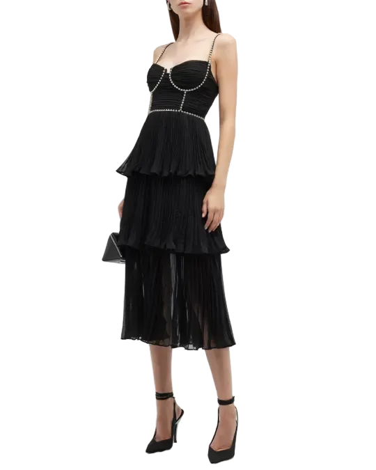 Self Portrait Black Embellished Midi Formal